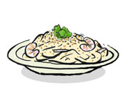 Sesame and Seafood Spaghrtti with Cream Sauce
