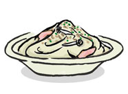 Cheese Cream Spaghetti with Porcino and Cured Ham