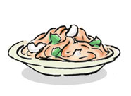 Mozzarella Cheese and Bazil Salad Spaghetti with Pomodoro Sauce