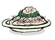 Spaghetti with Tarako & Salmon Mayonnaise