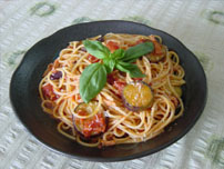 Eggplant and Bacon Spaghetti with Pomodoro Sauce